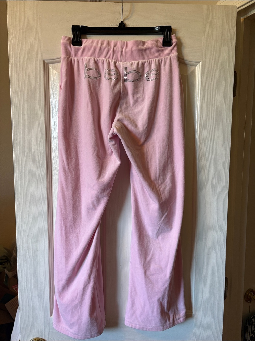 Bebe Pink Velour Flare Drawstring Sweatpants size M